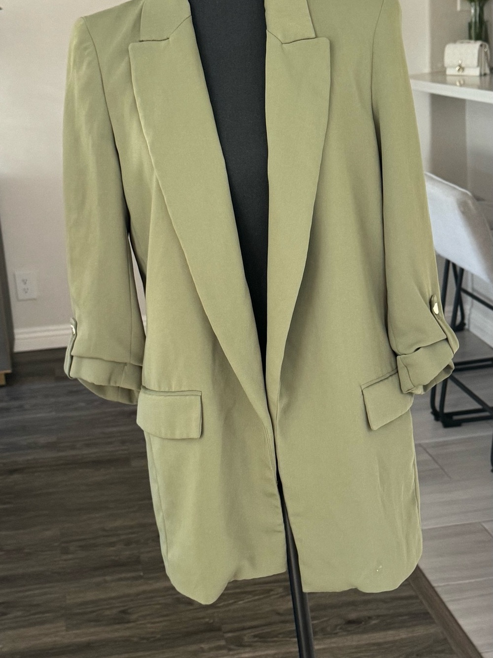 Zara Sage Green Longline Blazer Jacket Size XS